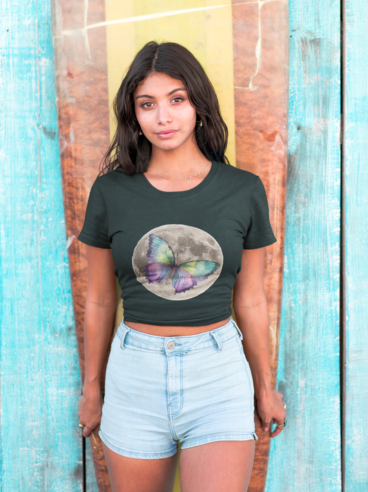 Moonlight Butterfly Tee - Unisex Heavy Cotton Tee for Nature Lovers, Bohemian Style Shirt, Perfect Gift for Birthdays, Summer Vibes,