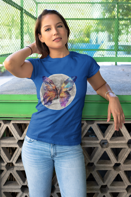 Galactic Butterfly Unisex Heavy Cotton Tee | Cosmic Shirt, Nature Lover Gift, Butterfly Design, Boho Style Apparel, Celestial Fashion