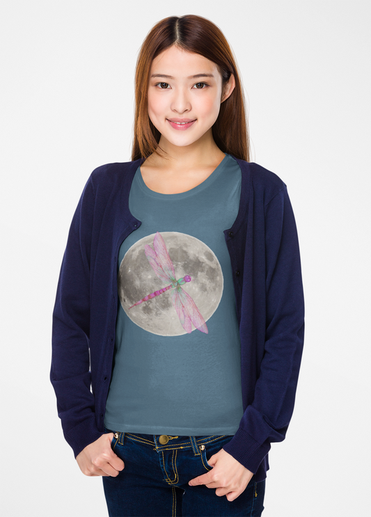Moonlight Dragonfly Tee, Enchanted Nature Shirt for Dreamers, Boho Style Gift, Celestial Gifts, Casual Everyday Wear