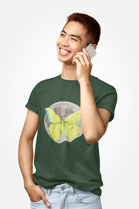 Butterfly and Moon Unisex Heavy Cotton Tee, Artistic T-Shirt, Nature Lover Gift, Unique Graphic Tee, Butterfly Shirt, Casual Wear, Spring