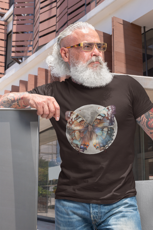 Butterfly Moon Unisex Heavy Cotton Tee, Nature Lover Shirt, Boho Aesthetic Tee, Cute Graphic Top, Eco-friendly Gift, Summer Fashion