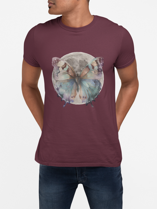 Moon Butterfly Unisex Heavy Cotton Tee, Nature Lover Gift, Boho Chic T-Shirt, Butterfly Art Tee, Eco-Friendly Casual Wear, Summer Style