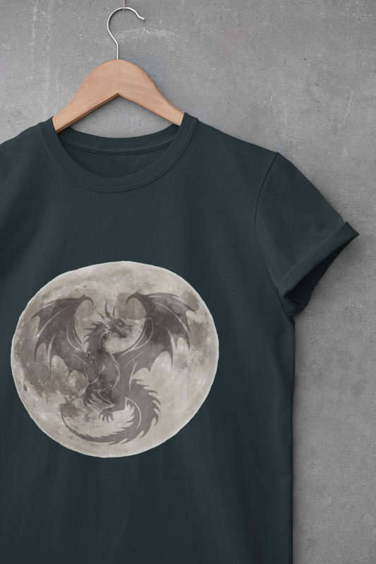 Mystic Moon Dragon Tee - Unisex Heavy Cotton Shirt, Goth Aesthetic, Fantasy Fans, Halloween Costume, Layering Basics