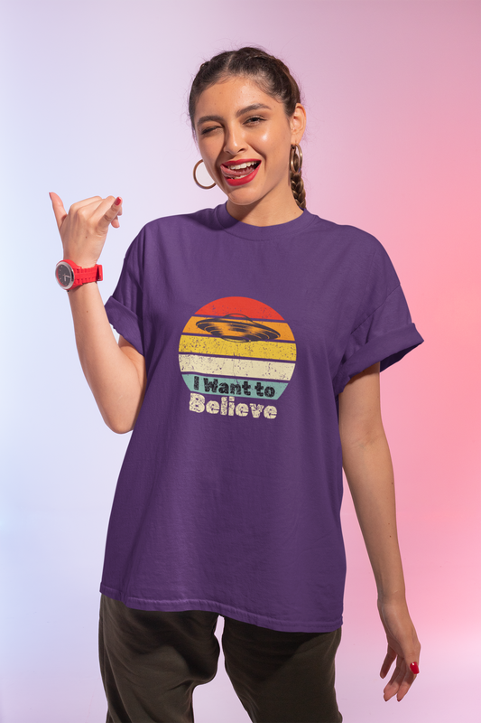Retro UFO T-Shirt, Unisex Cotton Shirt, I Want to Believe Tee, Alien Fan Gift, Casual Outfit, Vintage Style Tee