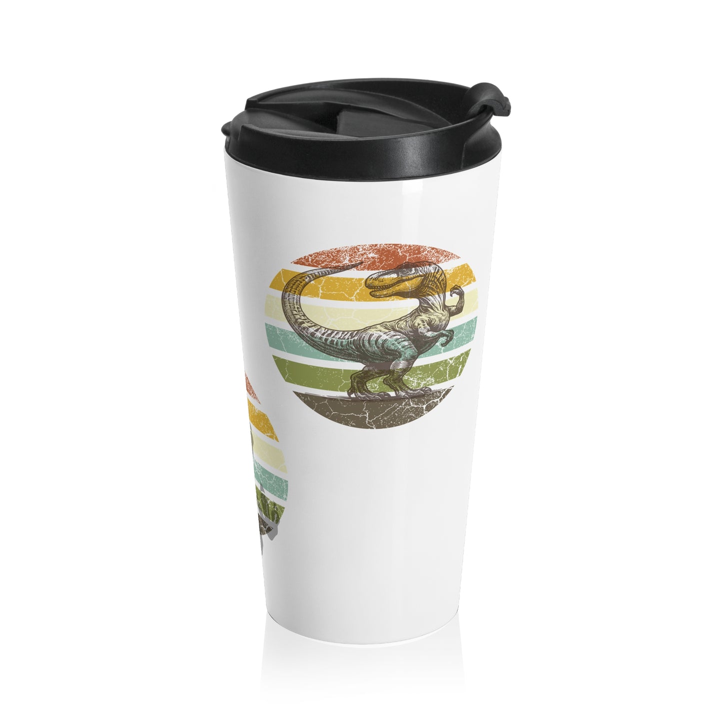 Travel Mug — Retro Striped Paw Print Stainless Steel Tumbler