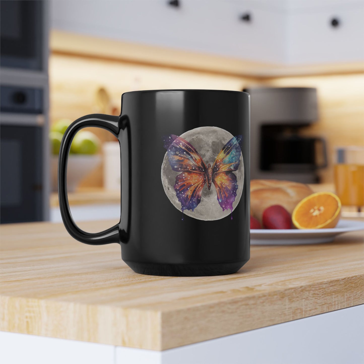 Enchanting Butterfly Moon Mug, 15oz, Celestial Coffee Cup, Gift for Nature Lovers, Magical Home Decor, Butterfly Artwork