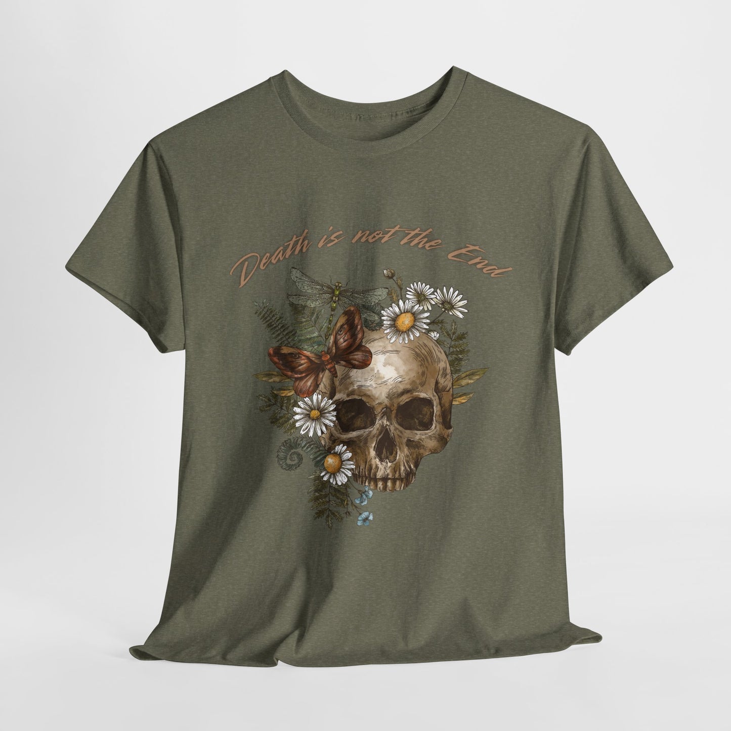 Skull Floral Unisex Heavy Cotton Tee, Casual Graphic Tee, Death Not the End Shirt, Dark Aesthetic T-Shirt, Gothic Gift Idea, Halloween