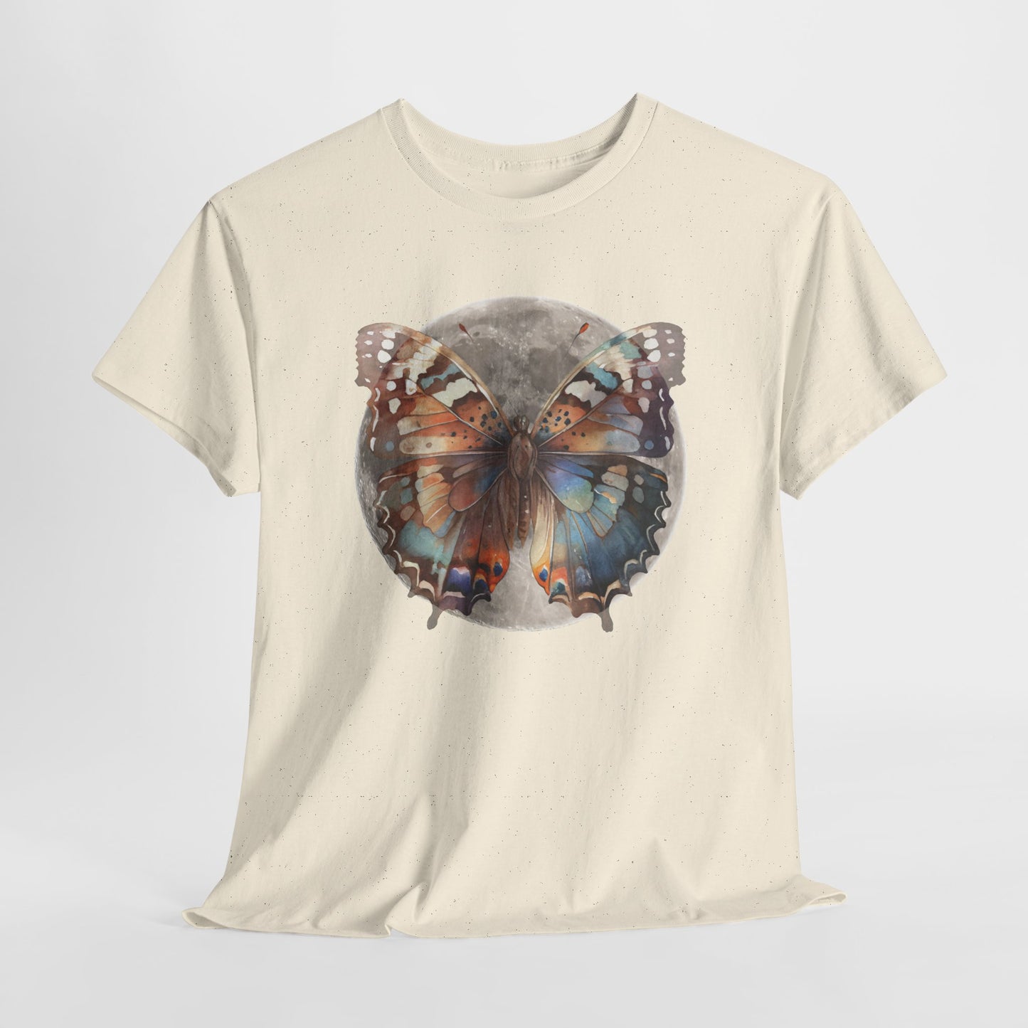 Butterfly Moon Unisex Heavy Cotton Tee, Nature Lover Shirt, Boho Aesthetic Tee, Cute Graphic Top, Eco-friendly Gift, Summer Fashion