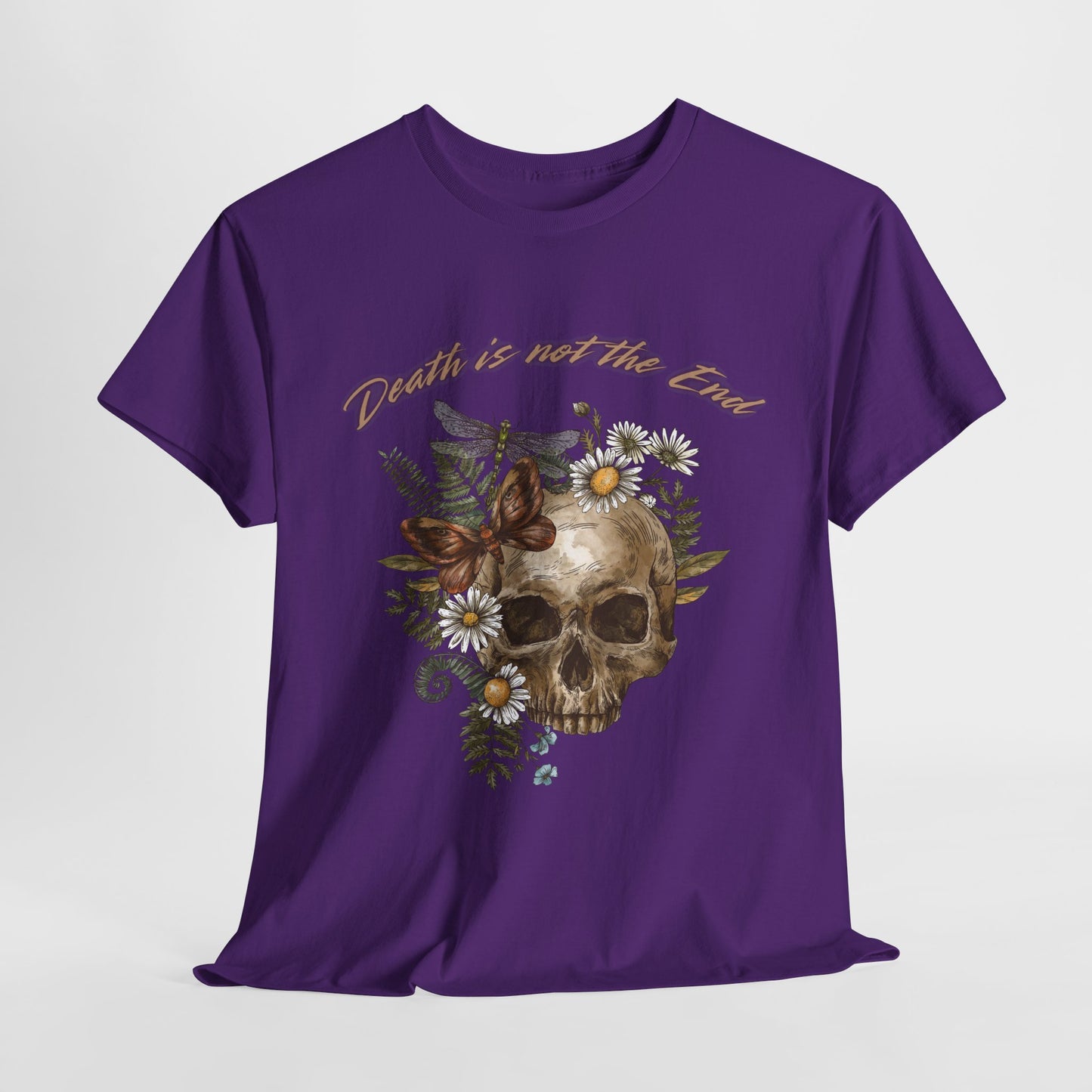 Skull Floral Unisex Heavy Cotton Tee, Casual Graphic Tee, Death Not the End Shirt, Dark Aesthetic T-Shirt, Gothic Gift Idea, Halloween