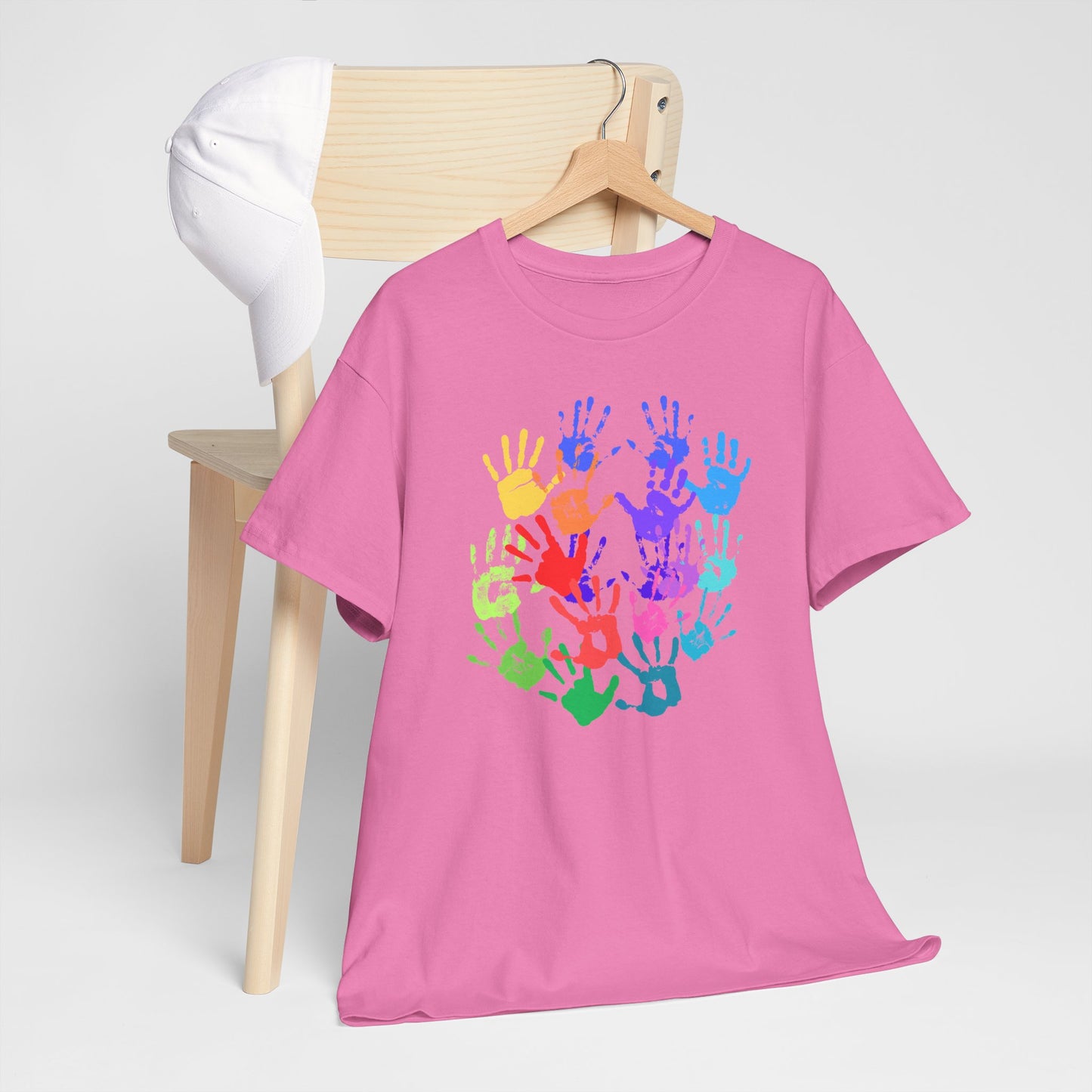 Unisex Heavy Cotton Tee - Vibrant Handprint Design - Perfect for Family Gatherings and Celebrations