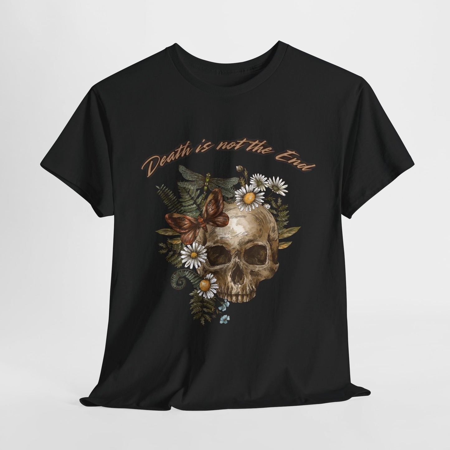 Skull Floral Unisex Heavy Cotton Tee, Casual Graphic Tee, Death Not the End Shirt, Dark Aesthetic T-Shirt, Gothic Gift Idea, Halloween
