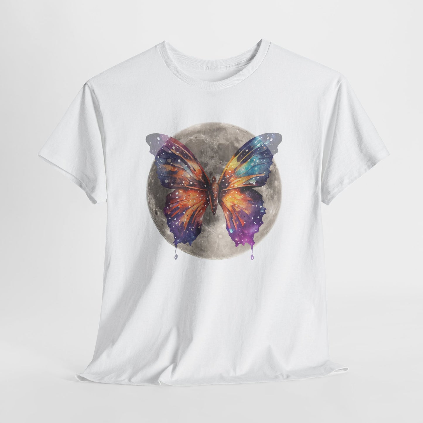 Galactic Butterfly Unisex Heavy Cotton Tee | Cosmic Shirt, Nature Lover Gift, Butterfly Design, Boho Style Apparel, Celestial Fashion