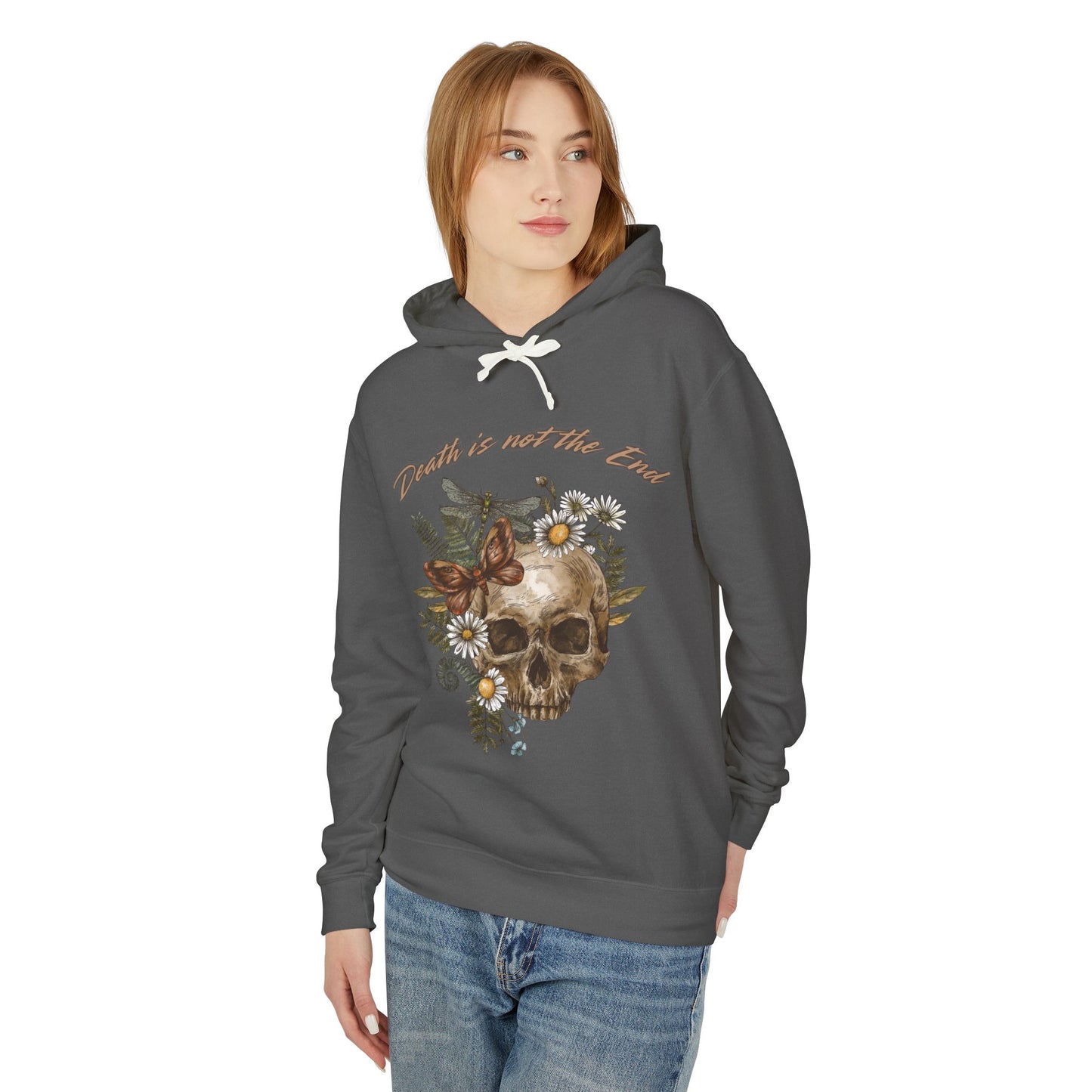 Skull Floral Hoodie, Soft Lightweight Sweatshirt for Fall, Perfect for Casual Wear, Gift for Gothic Style Lovers, Death is not the End
