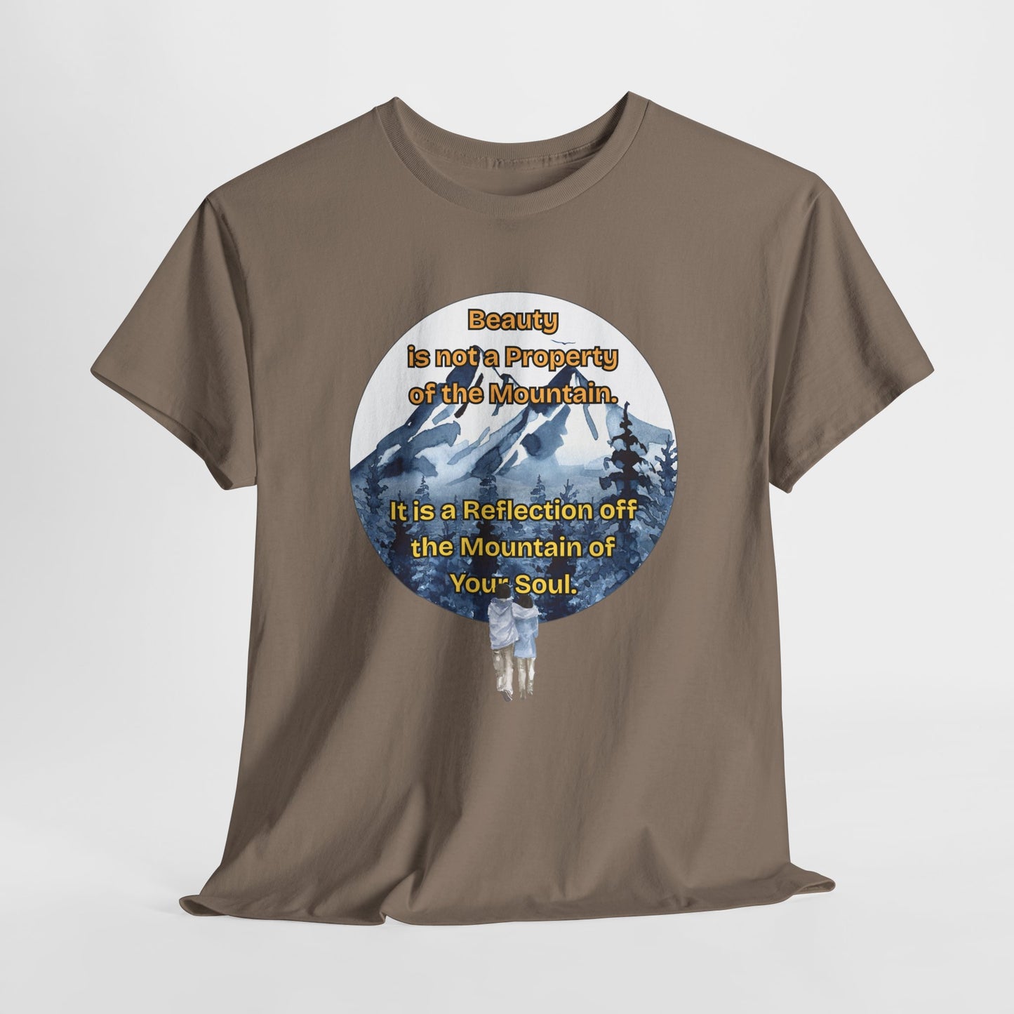 Nature-Inspired Unisex Heavy Cotton Tee - "Beauty is not a Property of Its Mountain" Design