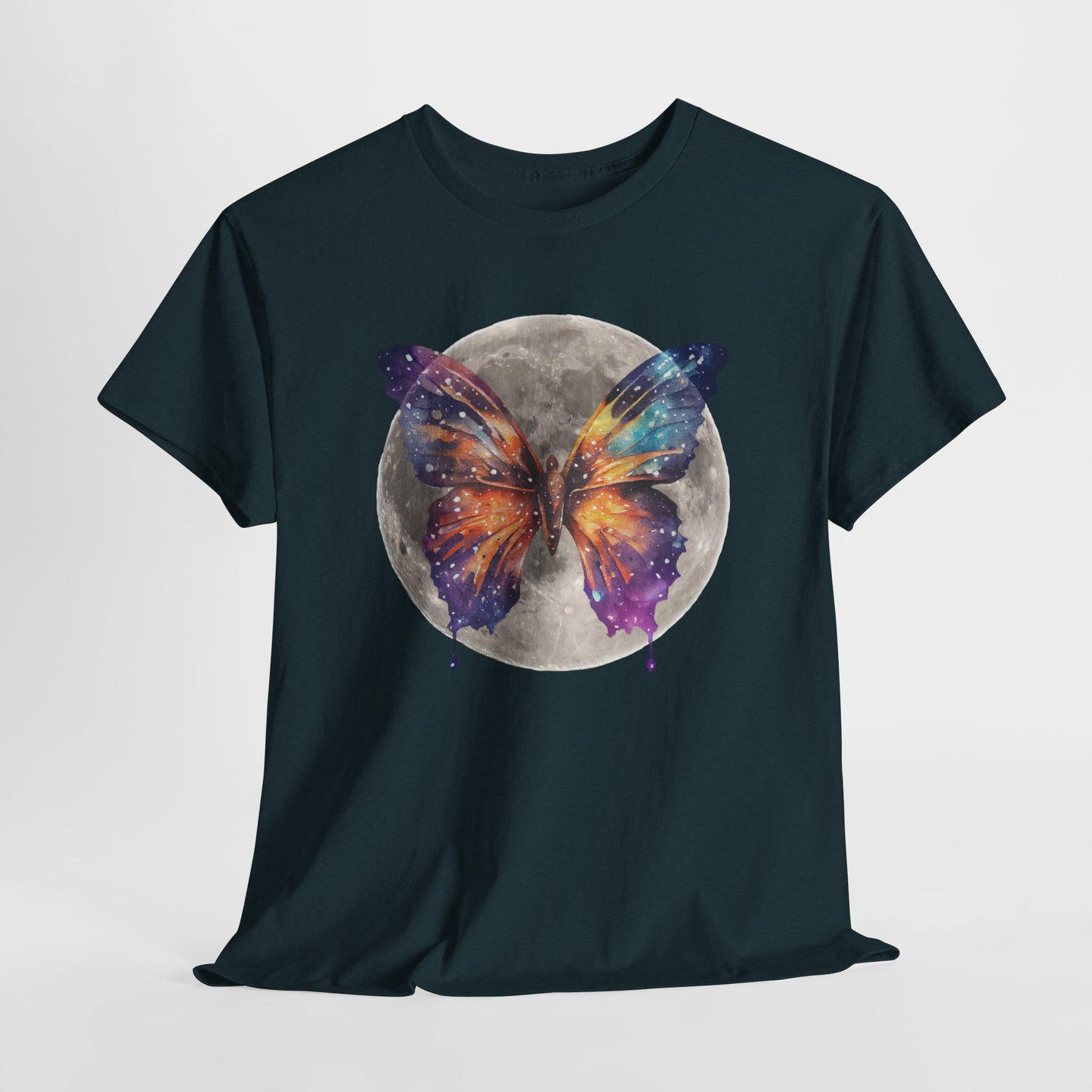 Galactic Butterfly Unisex Heavy Cotton Tee | Cosmic Shirt, Nature Lover Gift, Butterfly Design, Boho Style Apparel, Celestial Fashion