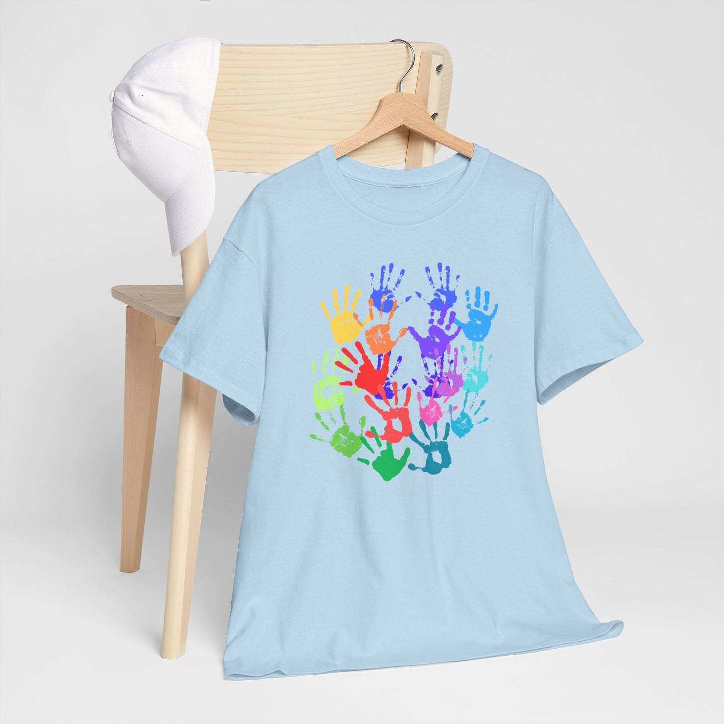 Unisex Heavy Cotton Tee - Vibrant Handprint Design - Perfect for Family Gatherings and Celebrations