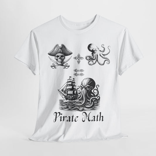 Pirate Math Unisex Heavy Cotton Tee, Fun Pirate Shirt, Gift for Ocean Lovers, Nautical Theme Tee, Casual Tees for Kids & Adults