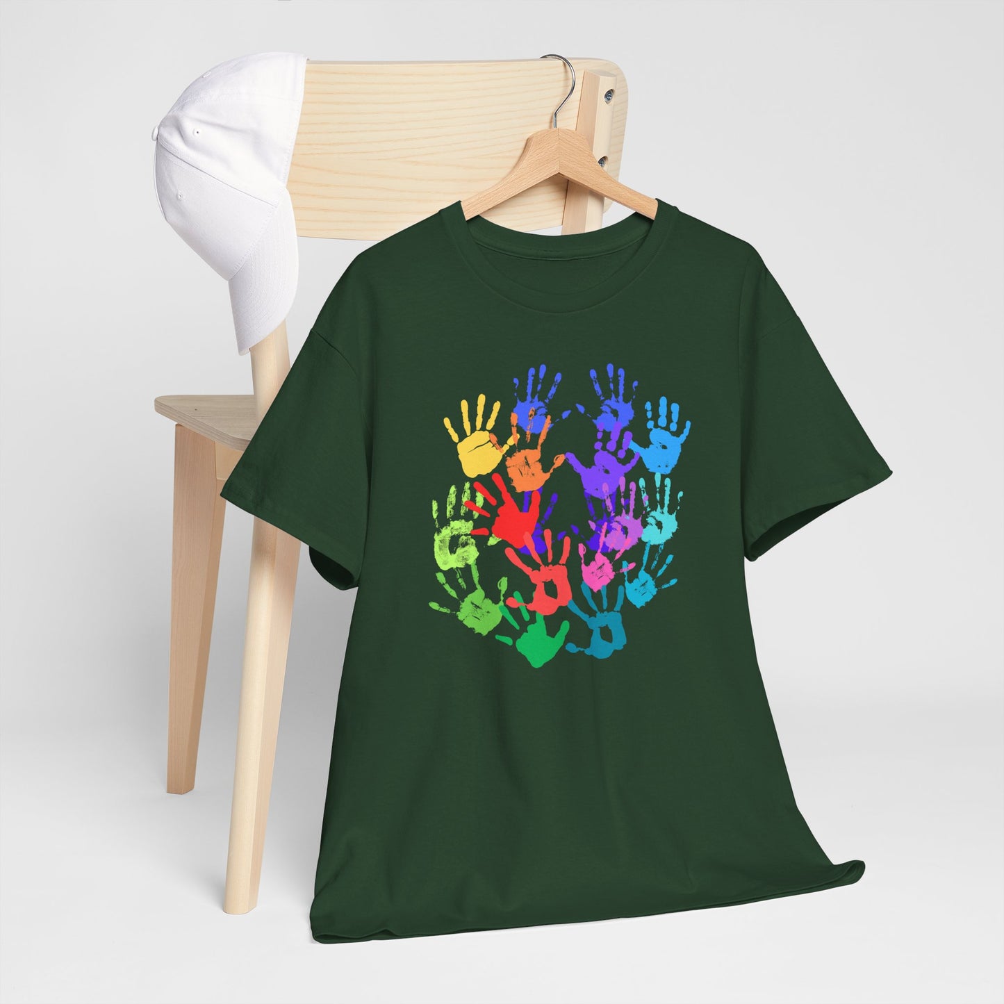 Unisex Heavy Cotton Tee - Vibrant Handprint Design - Perfect for Family Gatherings and Celebrations