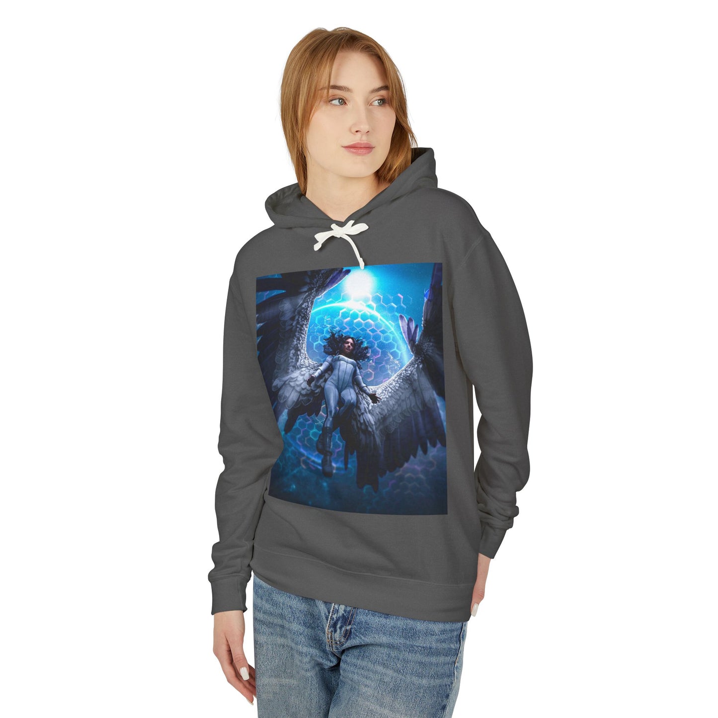 Dawn with Wings Hoodie - Unisex Lightweight Sweatshirt, Ethereal Art, Cozy Gift, Fantasy Fashion, Spiritual Apparel