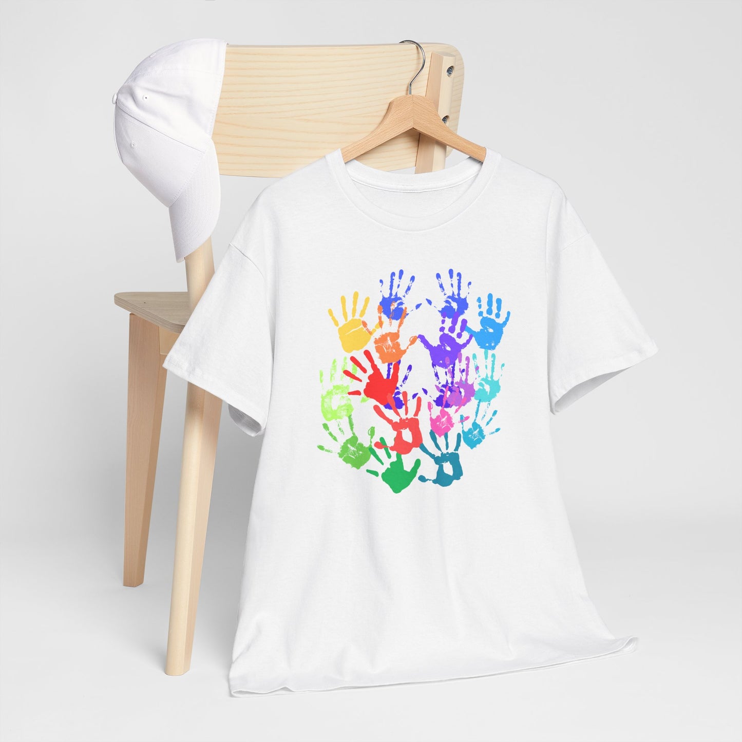 Unisex Heavy Cotton Tee - Vibrant Handprint Design - Perfect for Family Gatherings and Celebrations