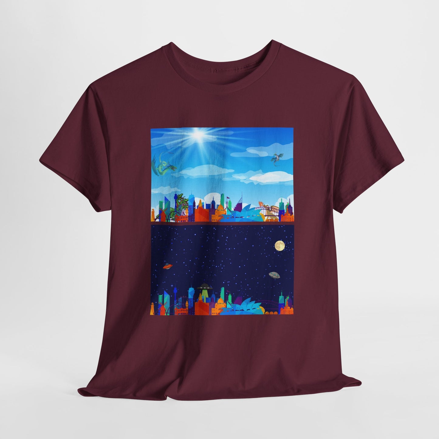 Scenic Dual Fantasy and SciFi Landscape Unisex Heavy Cotton Tee
