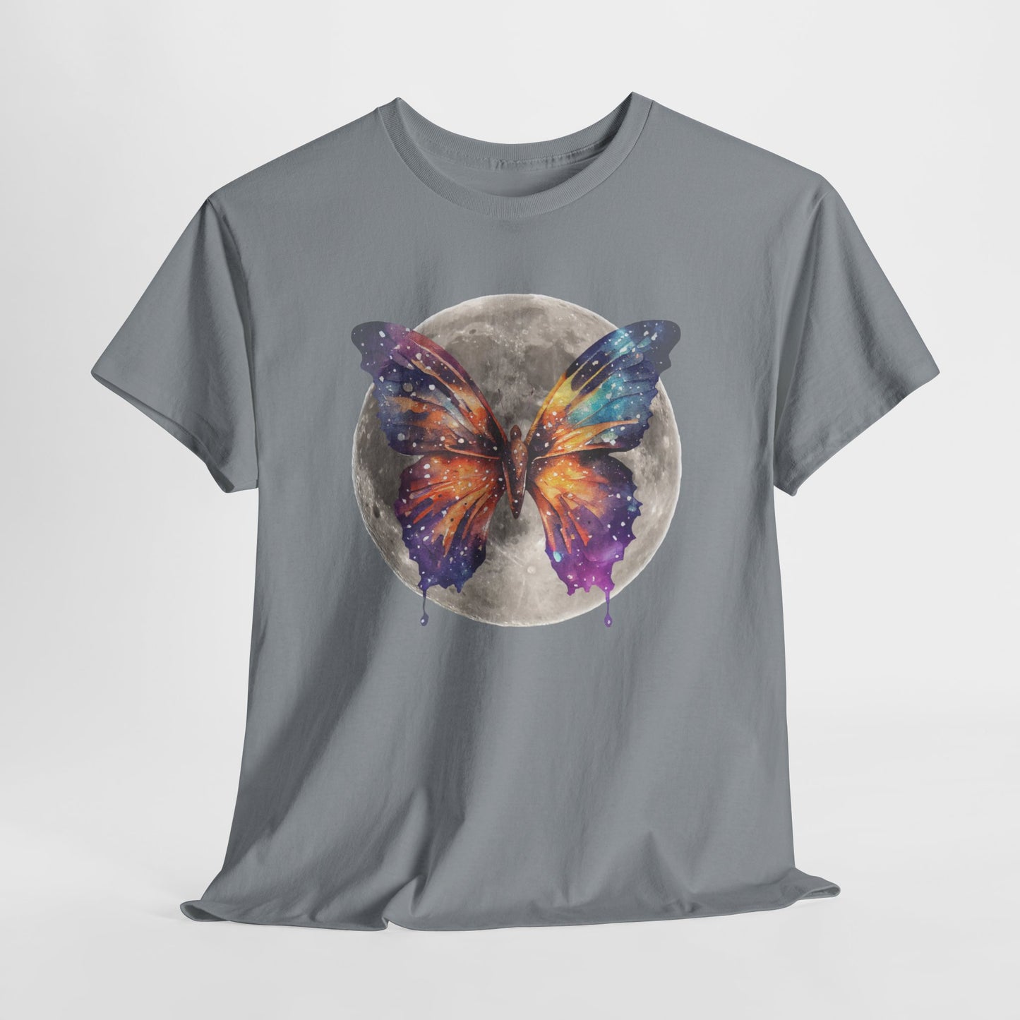 Galactic Butterfly Unisex Heavy Cotton Tee | Cosmic Shirt, Nature Lover Gift, Butterfly Design, Boho Style Apparel, Celestial Fashion