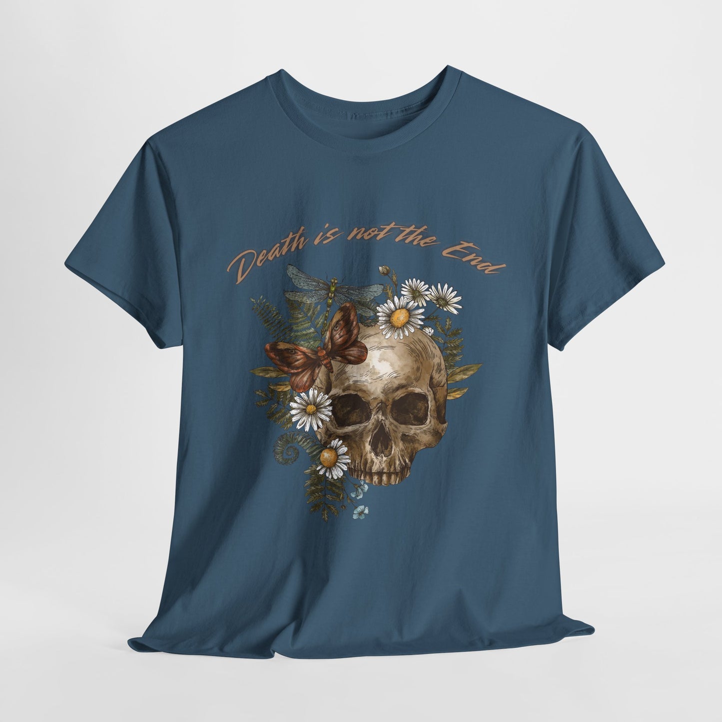 Skull Floral Unisex Heavy Cotton Tee, Casual Graphic Tee, Death Not the End Shirt, Dark Aesthetic T-Shirt, Gothic Gift Idea, Halloween