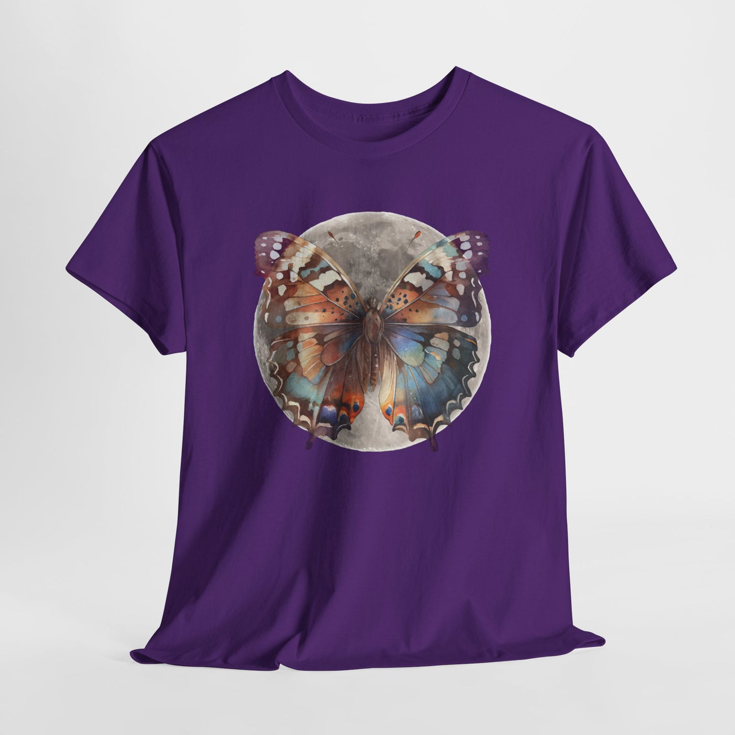 Butterfly Moon Unisex Heavy Cotton Tee, Nature Lover Shirt, Boho Aesthetic Tee, Cute Graphic Top, Eco-friendly Gift, Summer Fashion