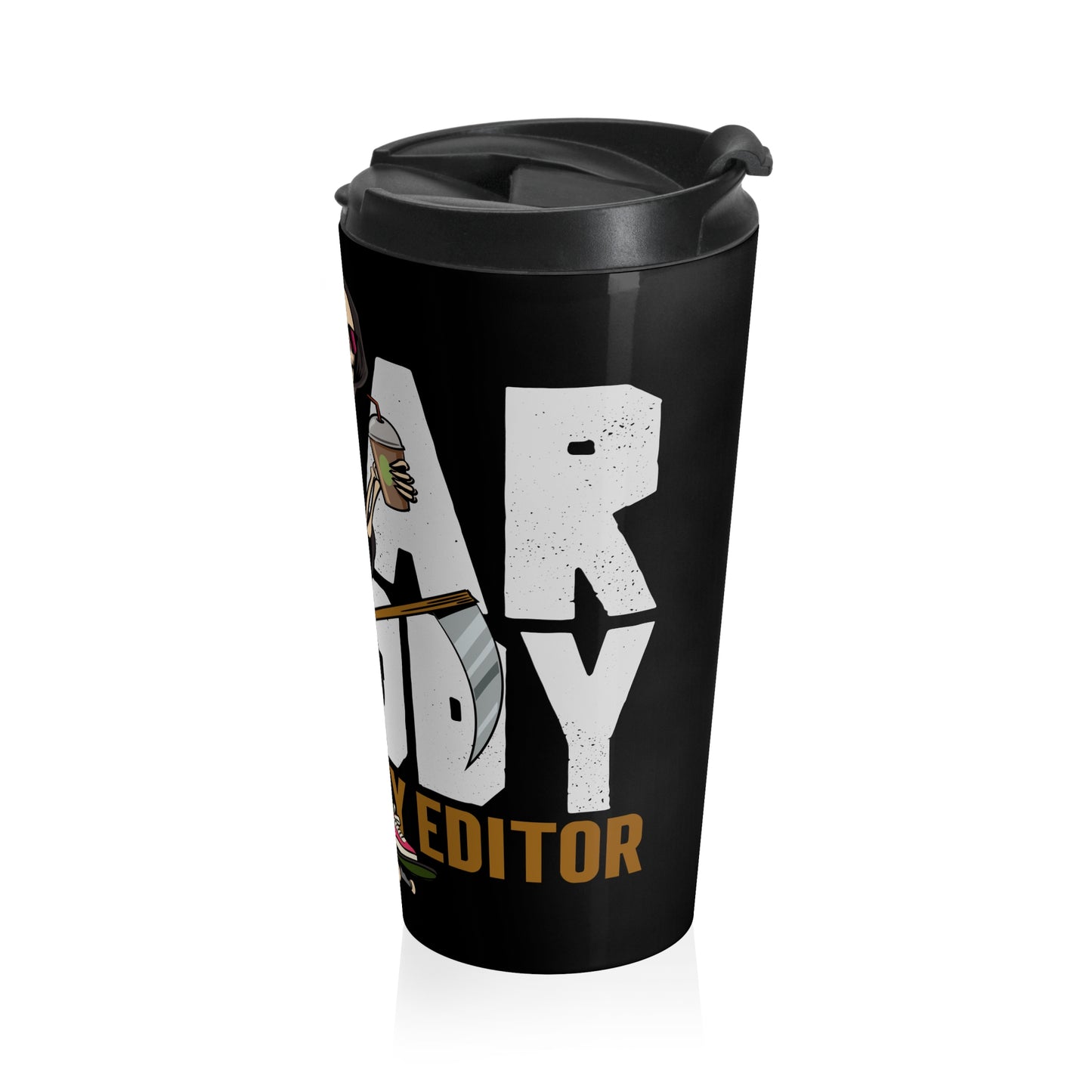 Skateboard Grim Reaper Travel Mug — Coffee-Loving Skateboarder Stainless Steel Tumbler