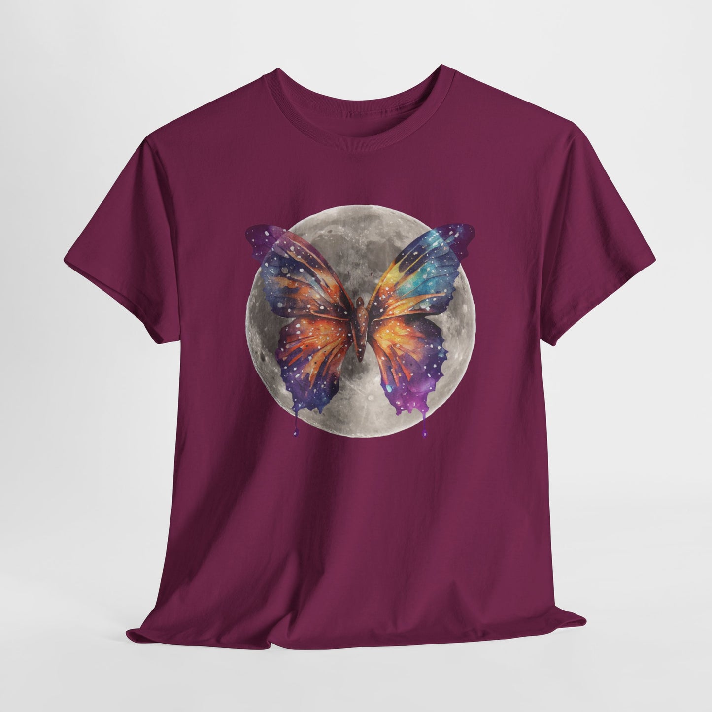 Galactic Butterfly Unisex Heavy Cotton Tee | Cosmic Shirt, Nature Lover Gift, Butterfly Design, Boho Style Apparel, Celestial Fashion