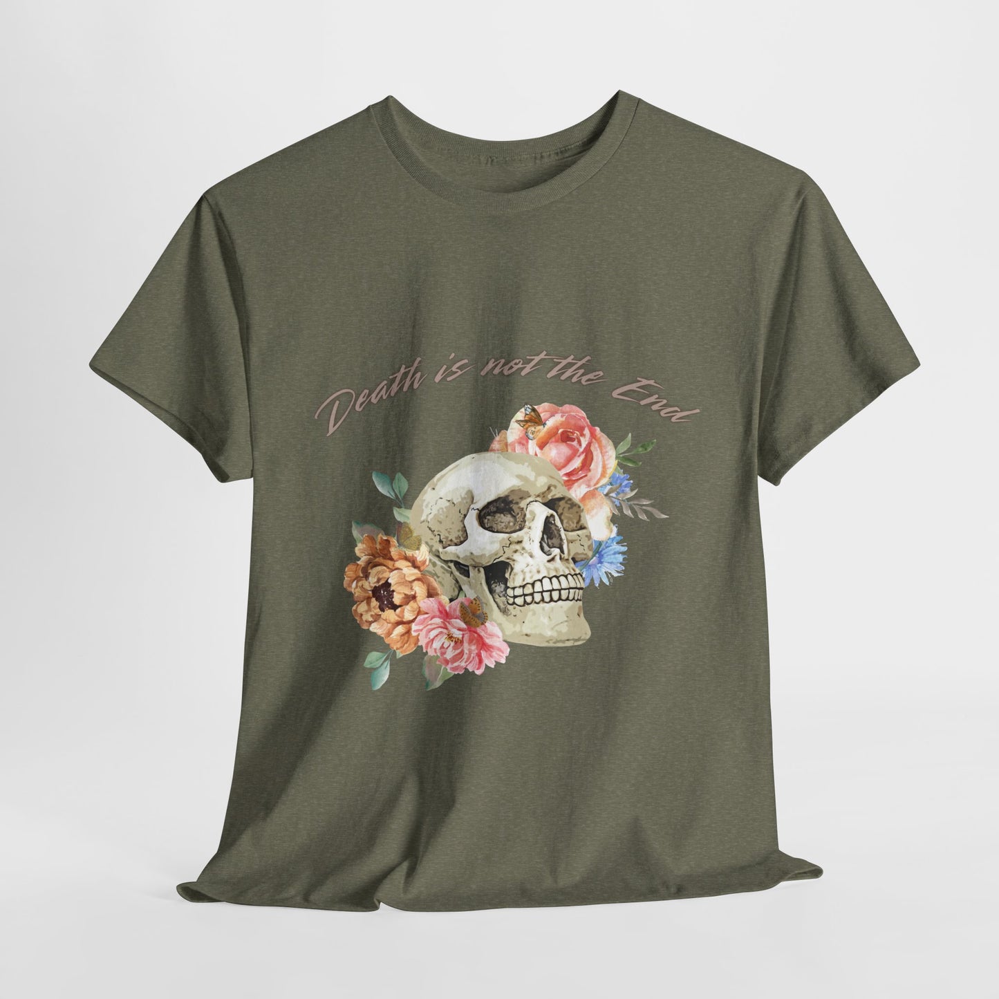 Floral Skull Tee - Death is Not the End, Gothic Aesthetic T-Shirt, Casual Wear, Gift for Halloween, Unique Graphic Tee, Inspired by Nature