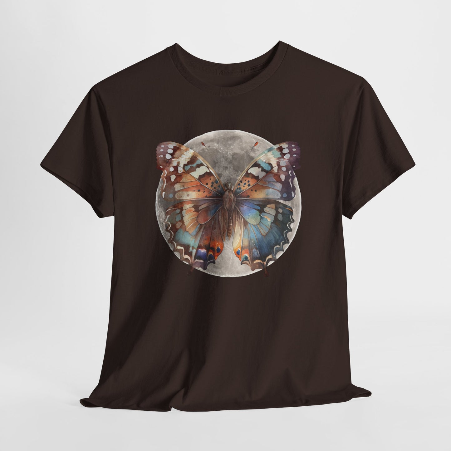 Butterfly Moon Unisex Heavy Cotton Tee, Nature Lover Shirt, Boho Aesthetic Tee, Cute Graphic Top, Eco-friendly Gift, Summer Fashion