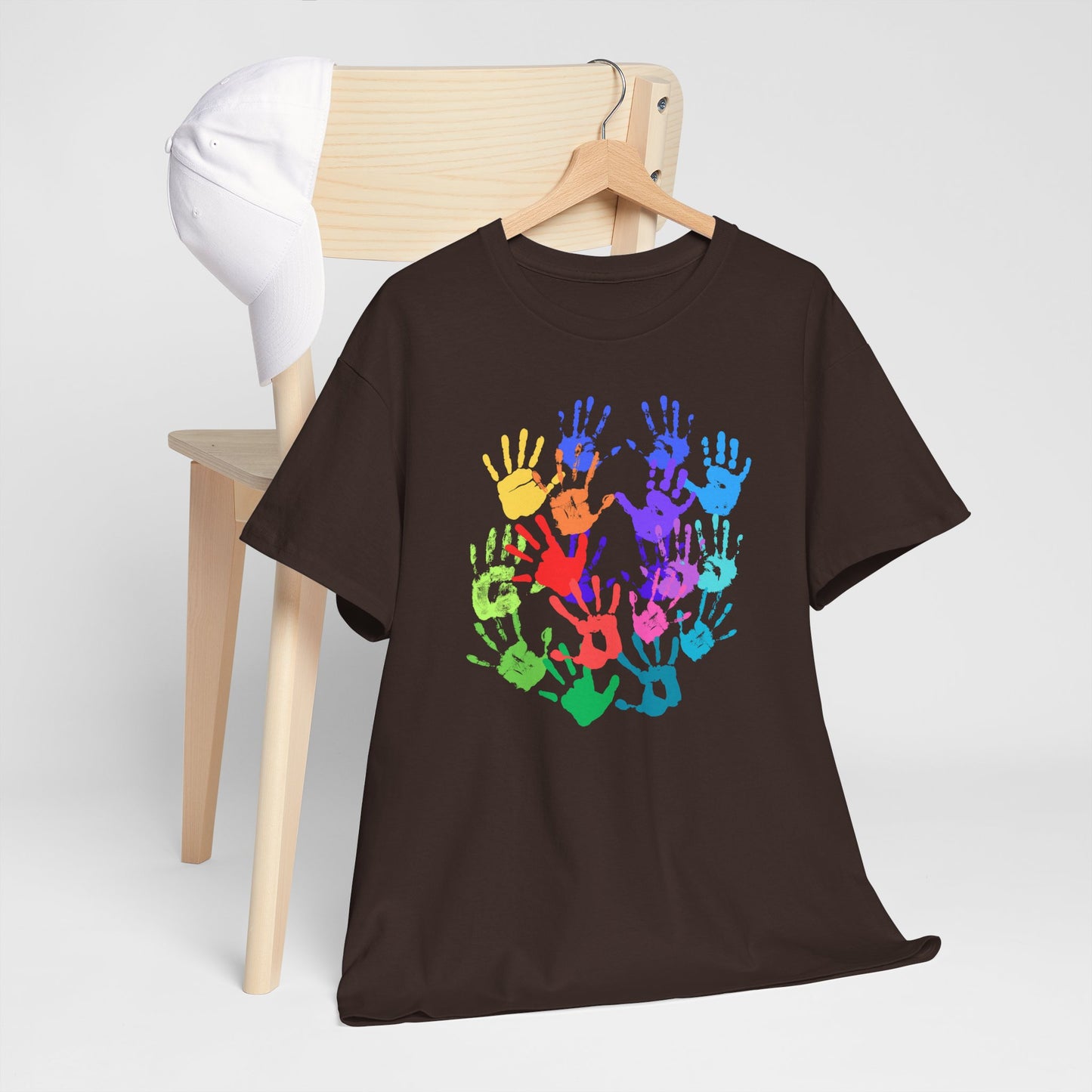 Unisex Heavy Cotton Tee - Vibrant Handprint Design - Perfect for Family Gatherings and Celebrations