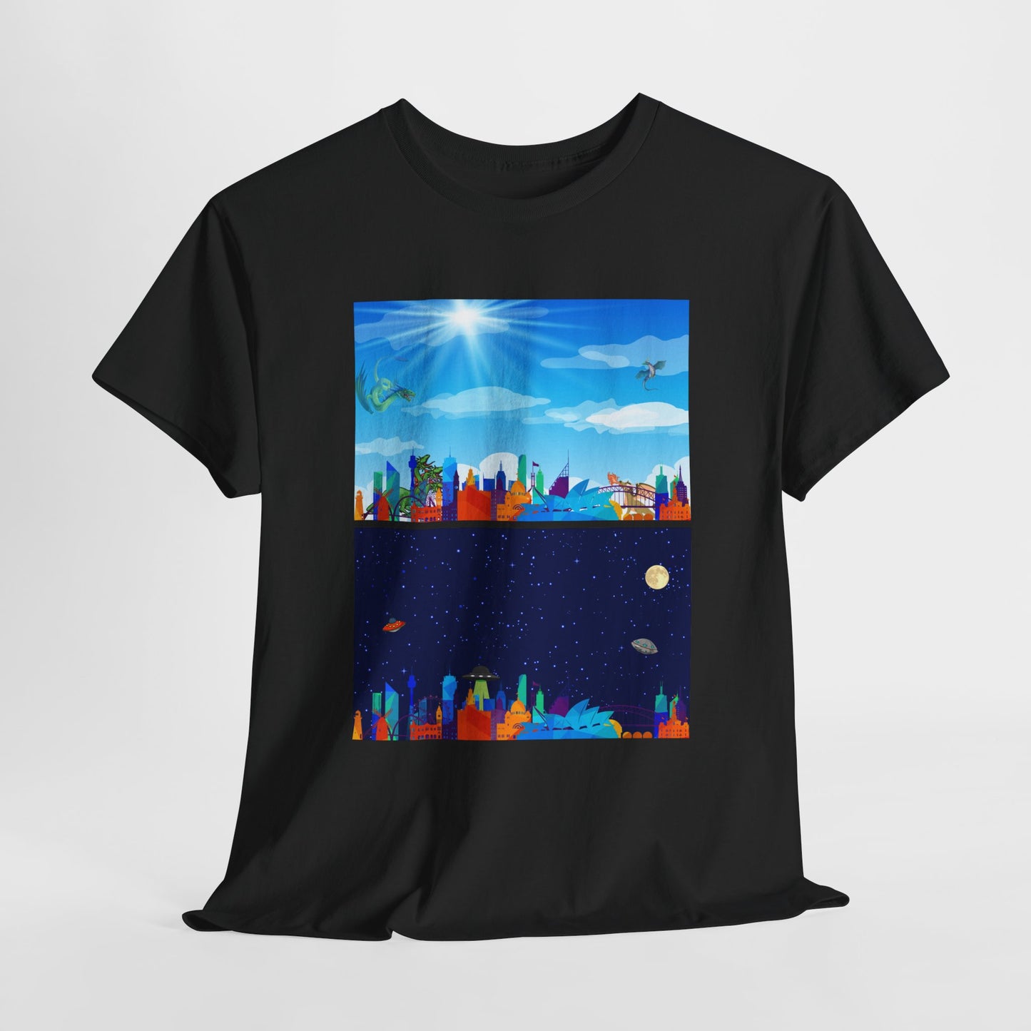 Scenic Dual Fantasy and SciFi Landscape Unisex Heavy Cotton Tee