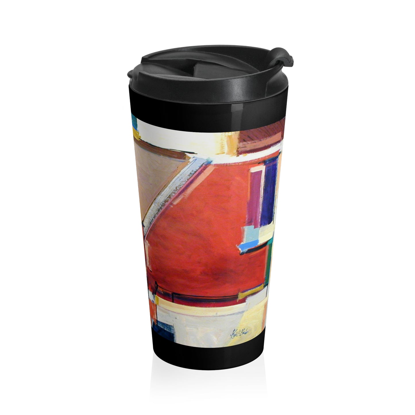 Abstract Cityscape Stainless Steel Travel Mug — Colorful Modern Art Design