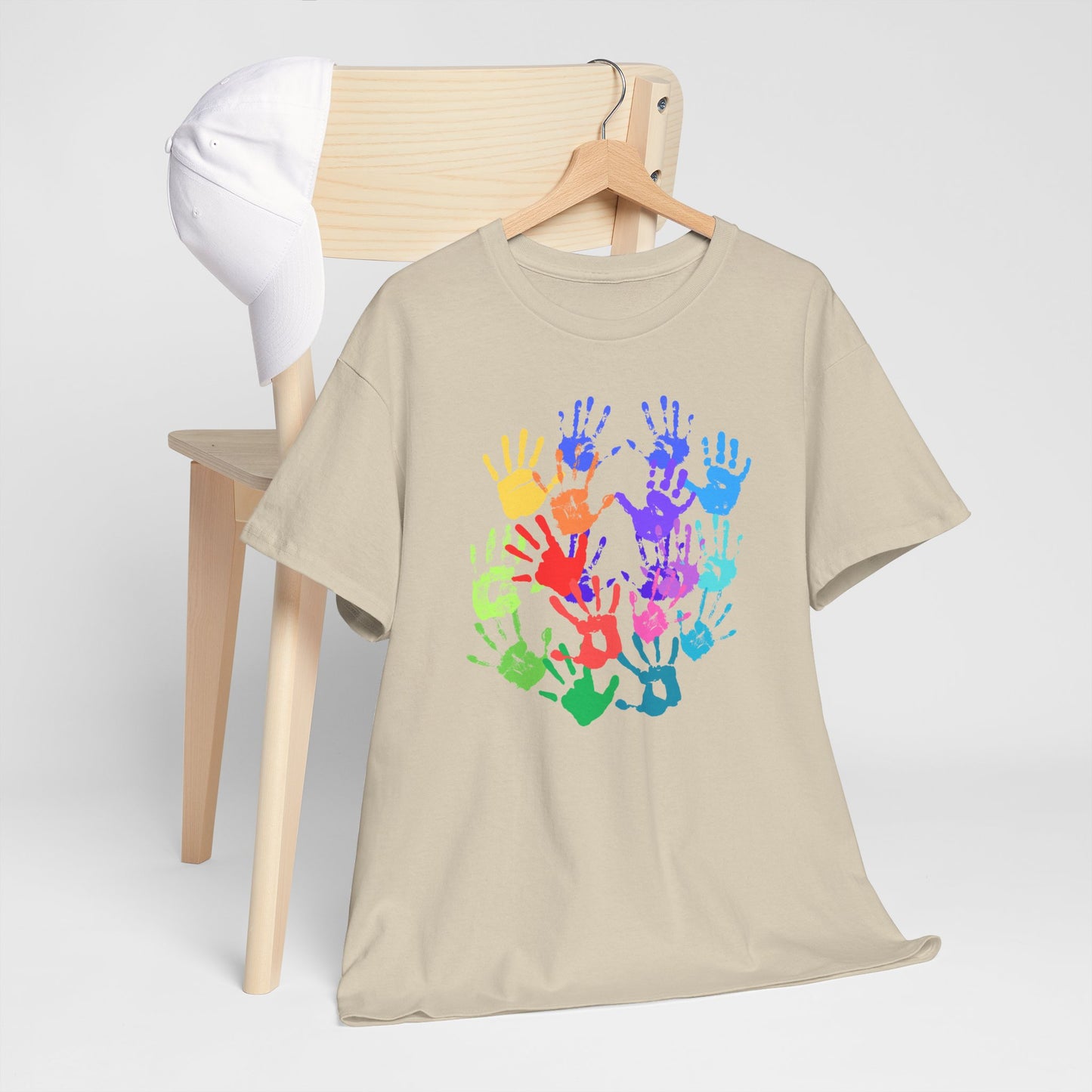 Unisex Heavy Cotton Tee - Vibrant Handprint Design - Perfect for Family Gatherings and Celebrations