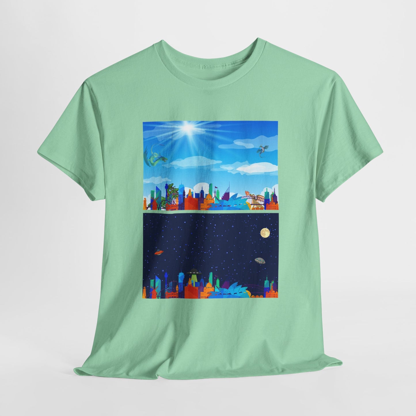 Scenic Dual Fantasy and SciFi Landscape Unisex Heavy Cotton Tee