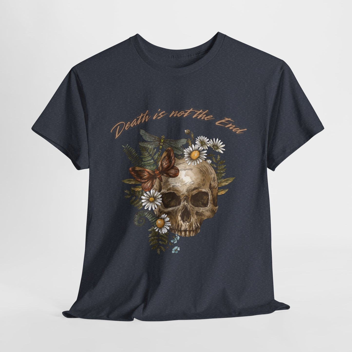 Skull Floral Unisex Heavy Cotton Tee, Casual Graphic Tee, Death Not the End Shirt, Dark Aesthetic T-Shirt, Gothic Gift Idea, Halloween
