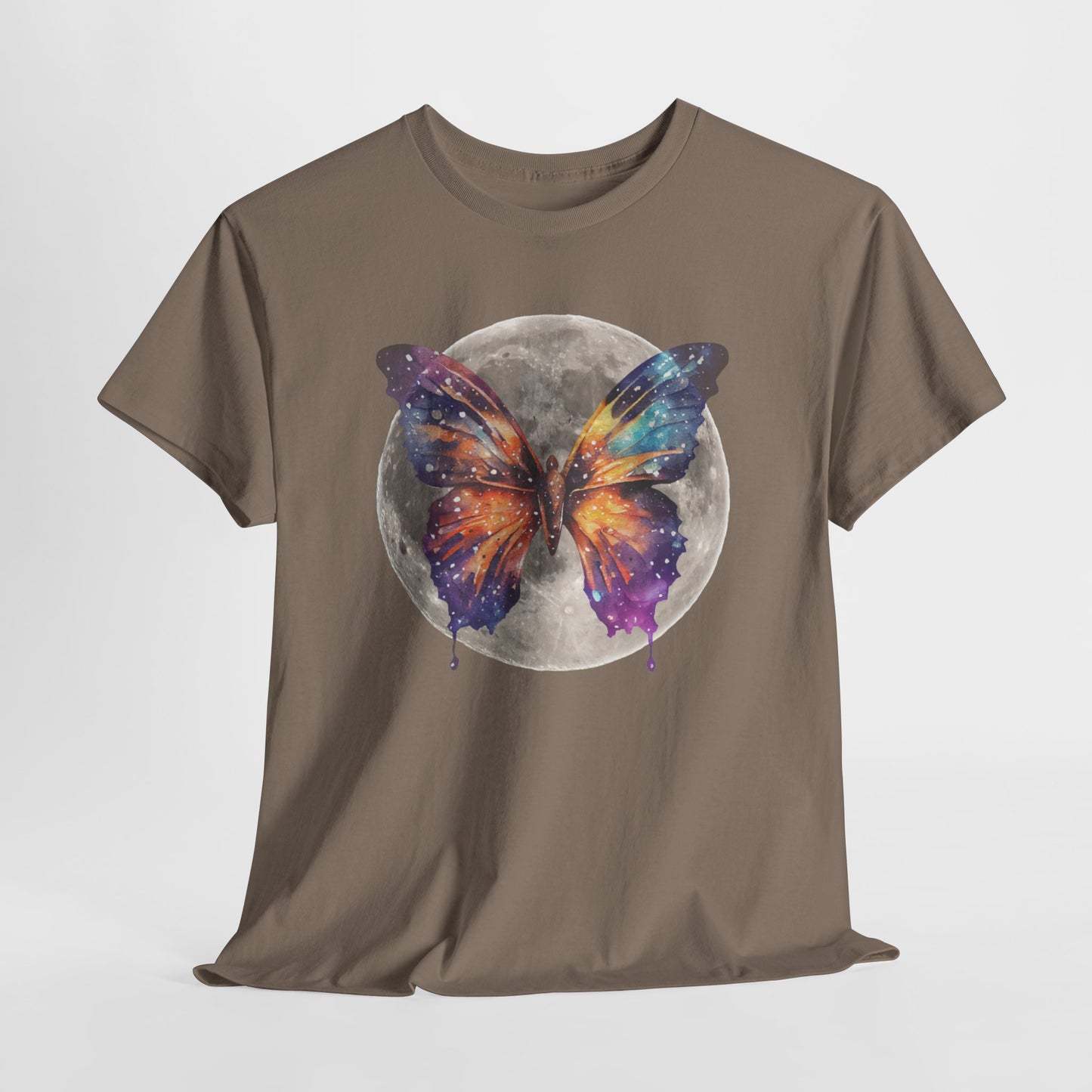 Galactic Butterfly Unisex Heavy Cotton Tee | Cosmic Shirt, Nature Lover Gift, Butterfly Design, Boho Style Apparel, Celestial Fashion