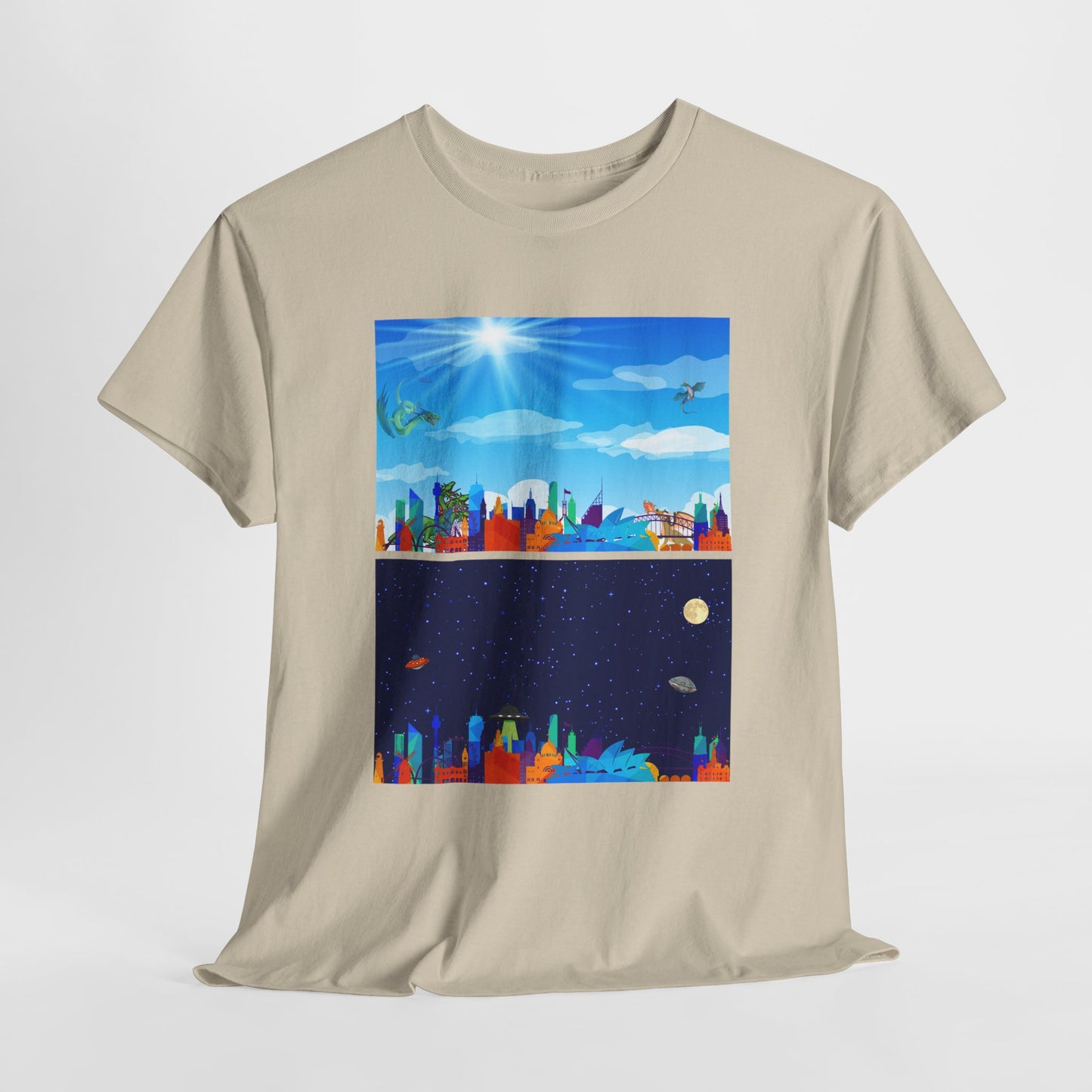 Scenic Dual Fantasy and SciFi Landscape Unisex Heavy Cotton Tee