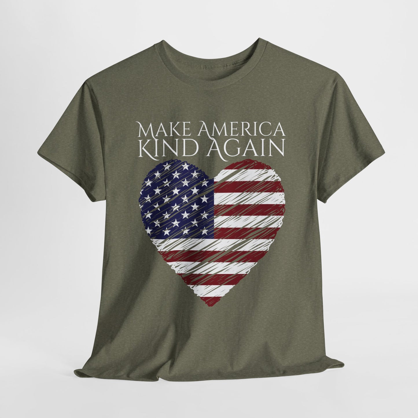 Make America Kind Again Unisex Heavy Cotton Tee - Patriotic Heart Design
