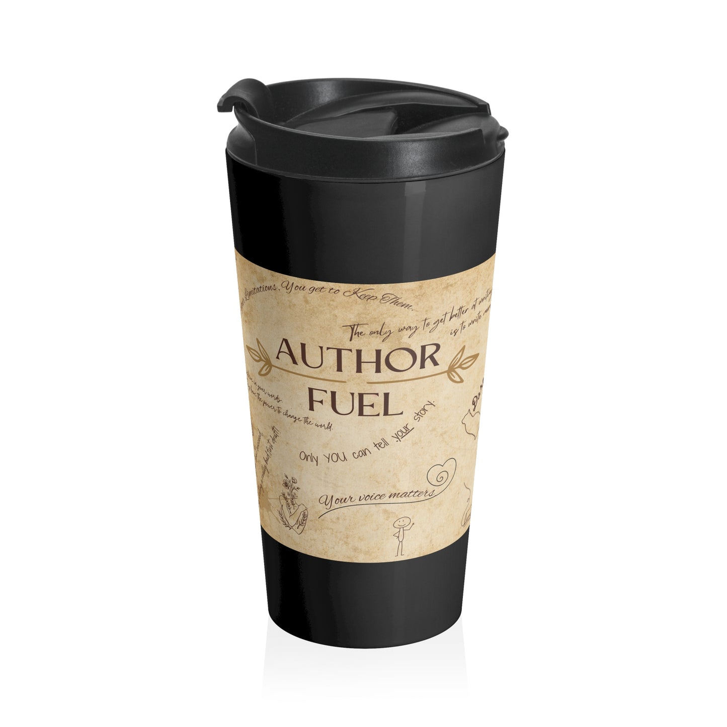 Travel Mug — Vintage Handwritten Notes Design ("Don't be afraid, don't be weak")