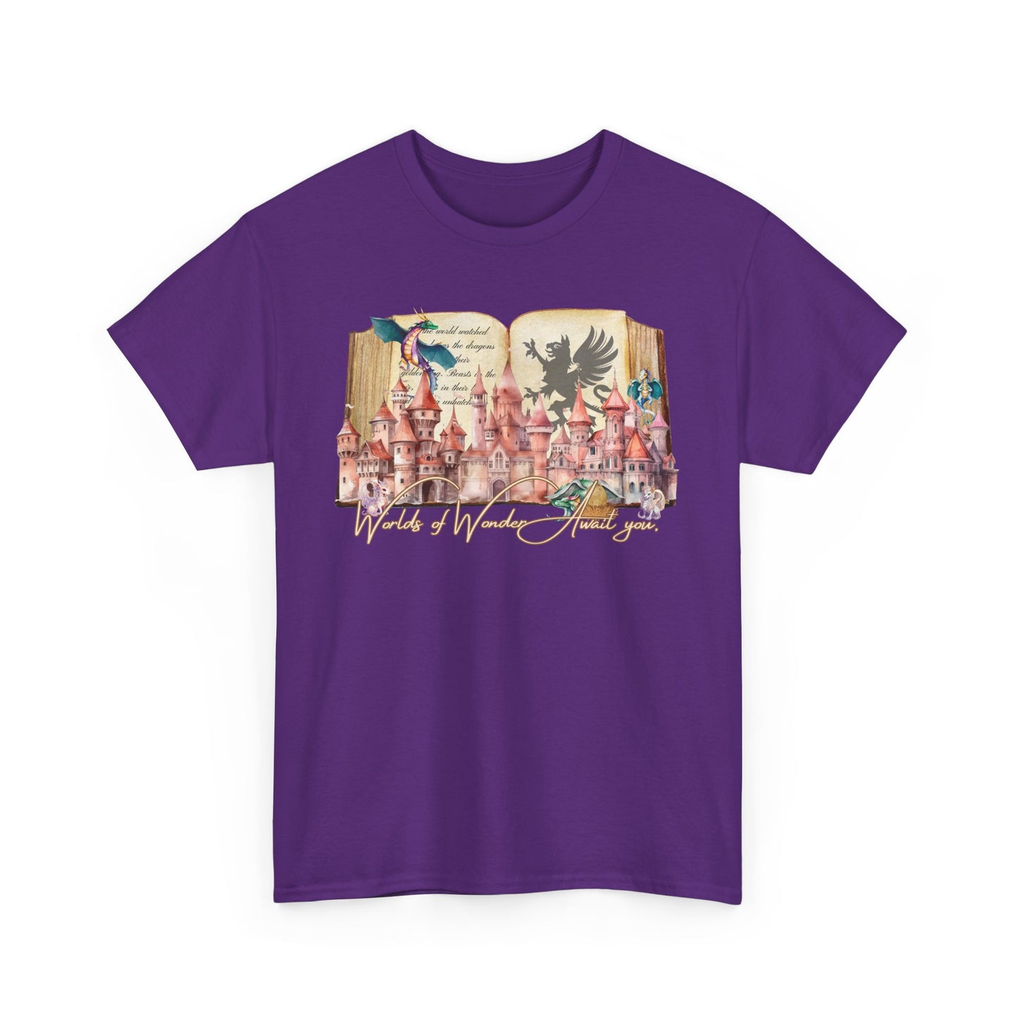 Magical Adventure Unisex Heavy Cotton Tee - Fantasy Castle & Creatures Design