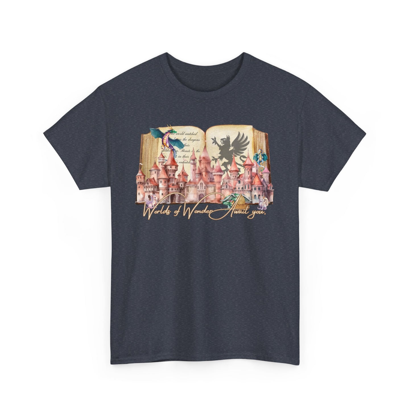 Magical Adventure Unisex Heavy Cotton Tee - Fantasy Castle & Creatures Design