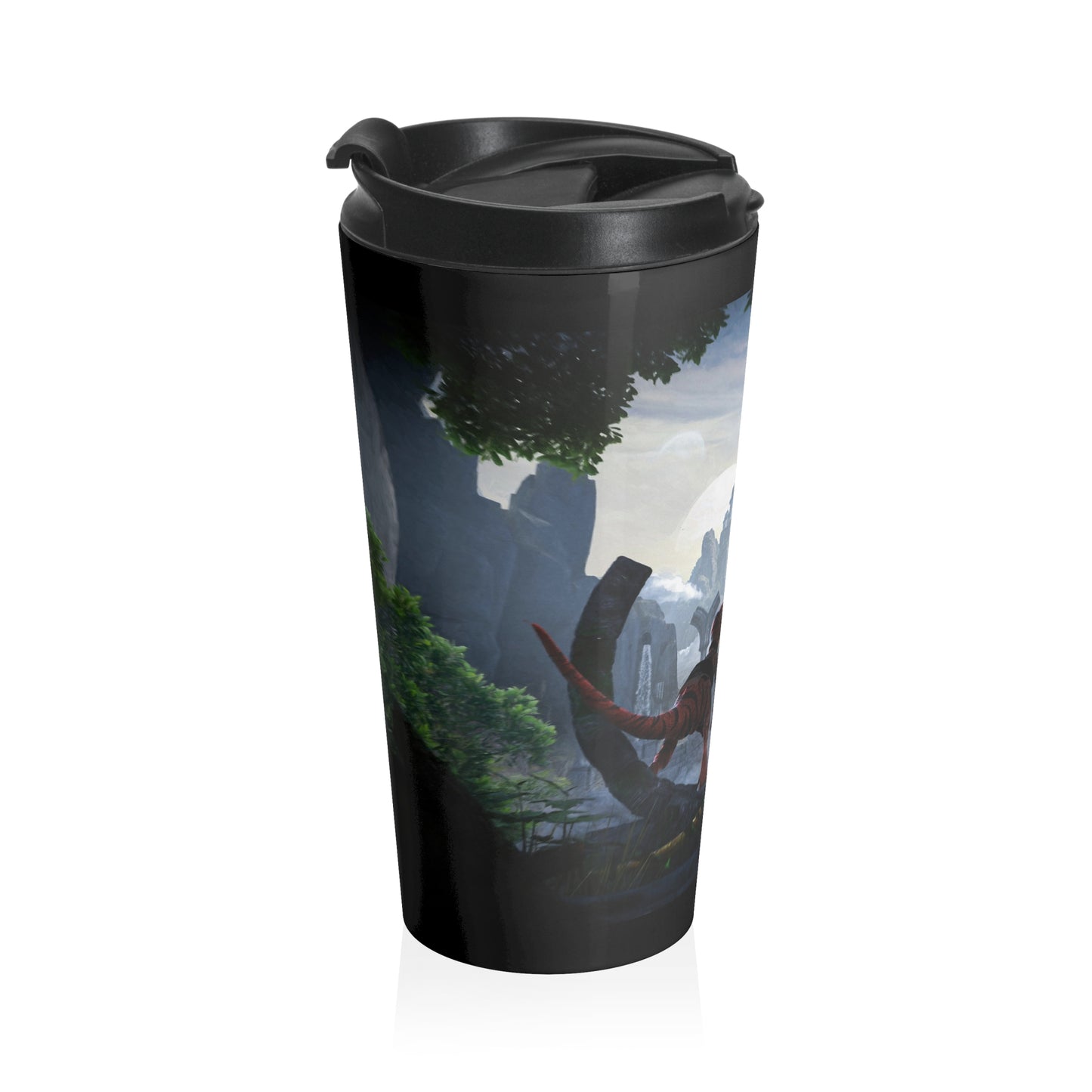 Secret of the Ombax Stainless Steel Travel Mug — Dragon & Hero Landscape