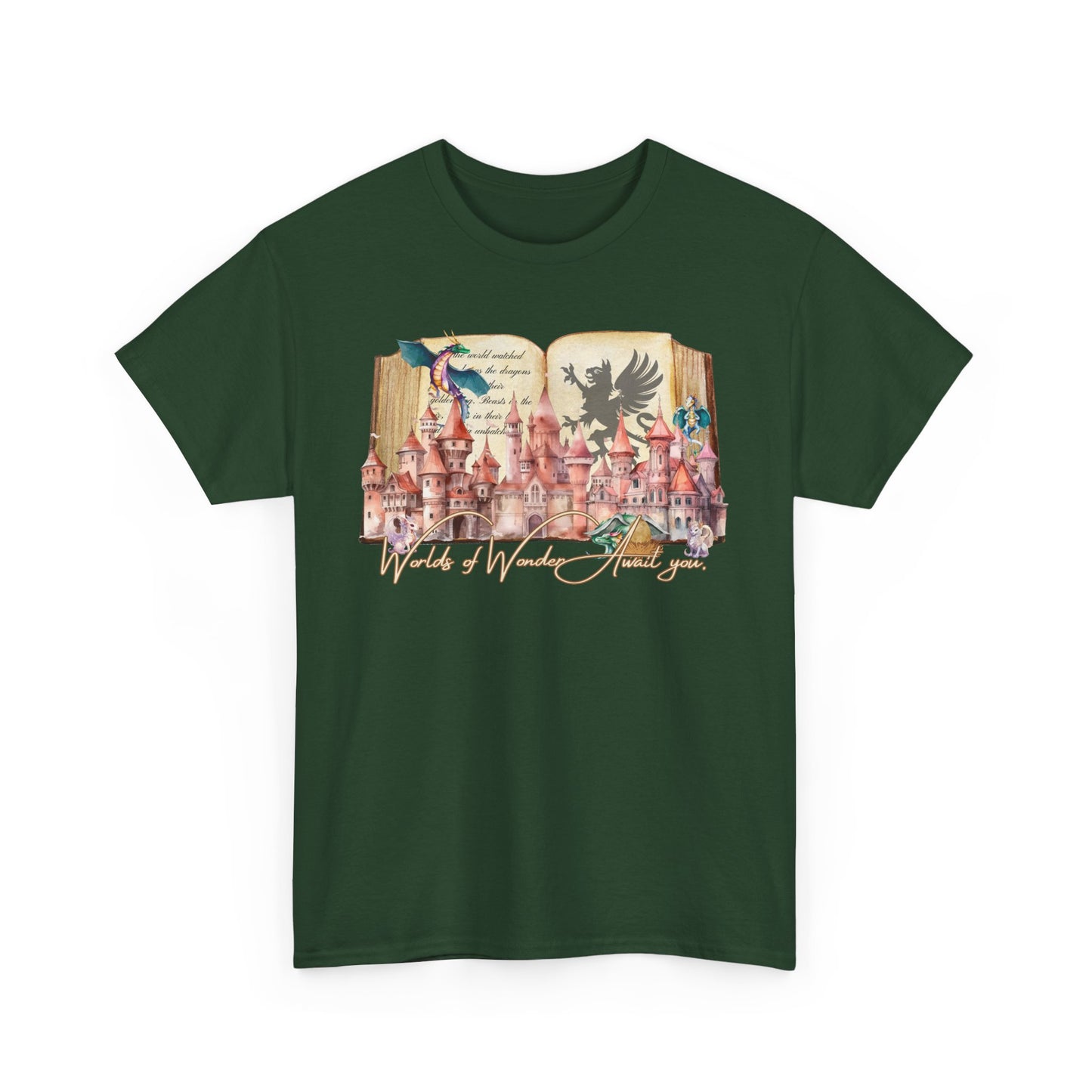 Magical Adventure Unisex Heavy Cotton Tee - Fantasy Castle & Creatures Design
