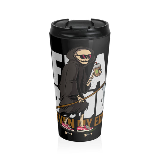 Skateboard Grim Reaper Travel Mug — Coffee-Loving Skateboarder Stainless Steel Tumbler