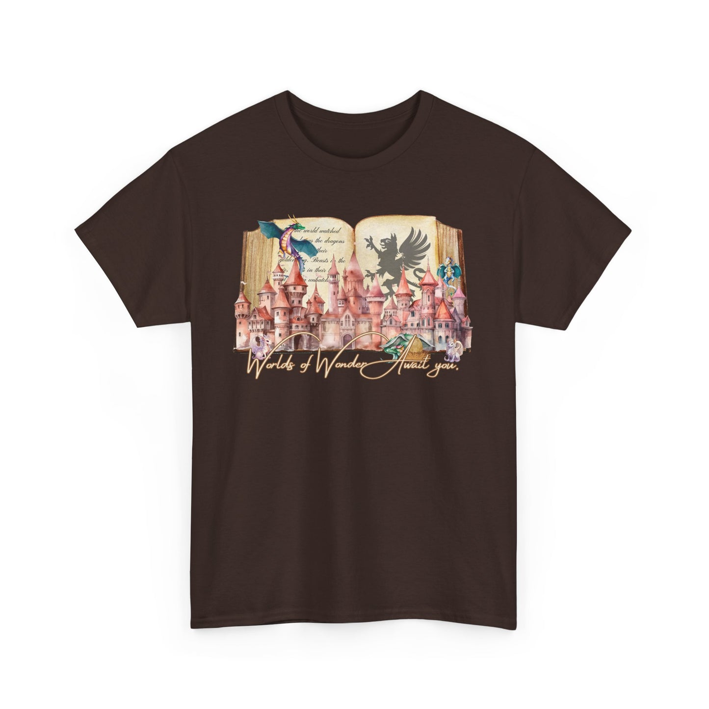 Magical Adventure Unisex Heavy Cotton Tee - Fantasy Castle & Creatures Design