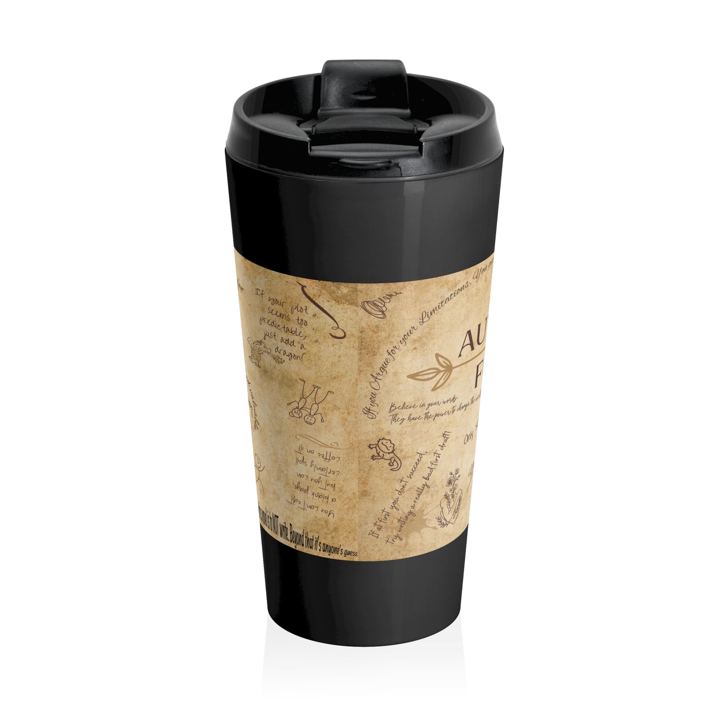 Travel Mug — Vintage Handwritten Notes Design ("Don't be afraid, don't be weak")