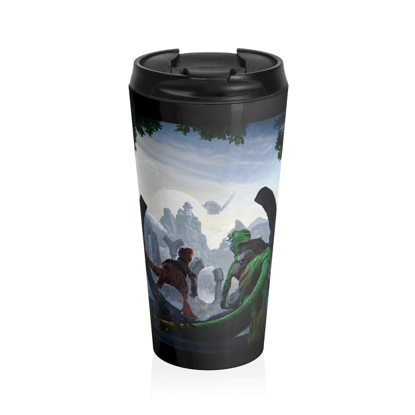 Secret of the Ombax Stainless Steel Travel Mug — Dragon & Hero Landscape
